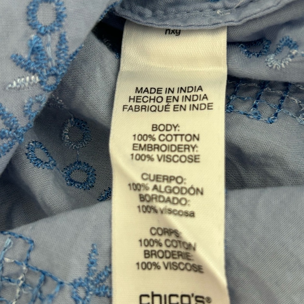 Chicos Embroidered Top Blue Size 4 US 0 Chicos - Picture 11 of 11